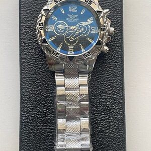 Zhowe Men's Executive Quartz Watch  Silver Stainless Steel with Blue Dial 44 MM